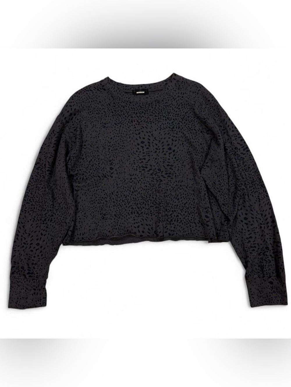 Monrow grey and navy leopard print long sleeve semi cropped top